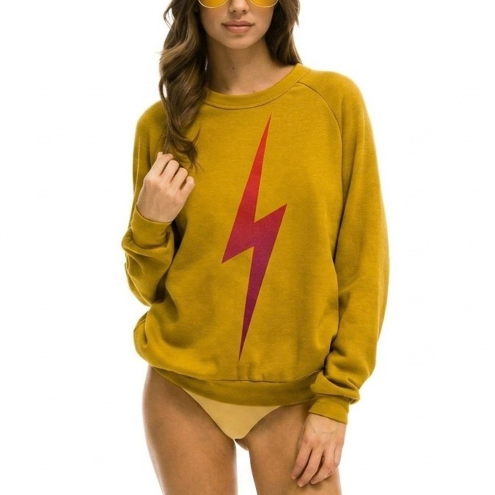 Aviator Nation Bolt Fade Crew Sweatshirt (Sz S) Cotton Blend Magenta Ombre Honey